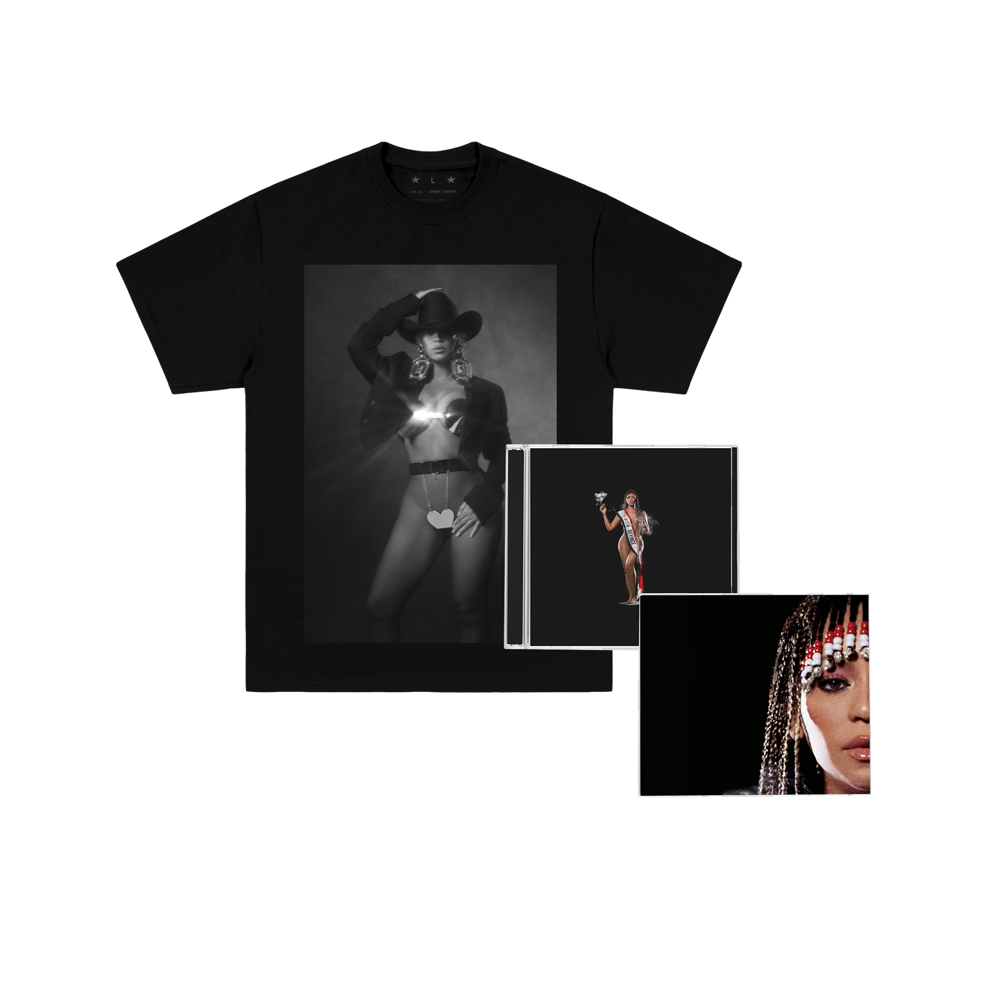 COWBOY CARTER LIMITED EDITION COVER CD MERCH BUNDLE (BLACK TEE)